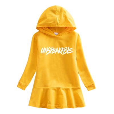 China 100% SIMIRI Autumn Kids Girls Casual Hooded Dress Breathable Solid Letter Printing Cartoon Dress For Children for sale