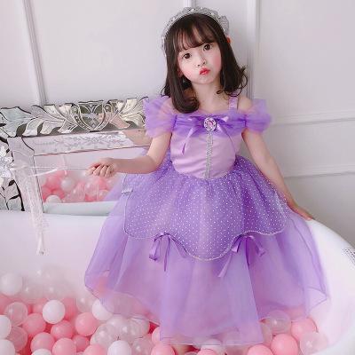 China Breathable Mesh Sling Girls Princess Dress Performance Dress Purple Tulle Tutu for sale