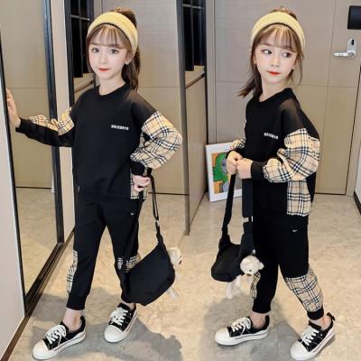 China SIMIRI Casual Wholesale Fashion Autumn Plaid Patchwork Kids Clothes Tracksuits Girls Sweatsuit Sets for sale