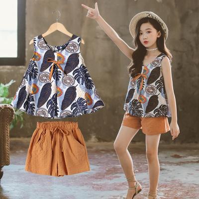 China Girls Casual Dress Set Floral Print Sleeveless Top + Shorts Kids Girls Summer Two Piece Set for sale