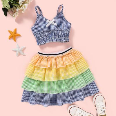 China HIGH STREET Baby Toddler Girls Dress Sets Girls Sleeveless Strap Top + Layered Ruffle Skirt Two Piece Set for sale