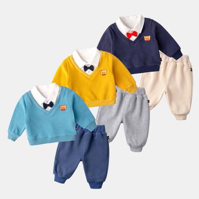 China Anti-wrinkle 2021 baby spring and autumn small bow tie two-piece suit children's clothes gentleman suit for sale