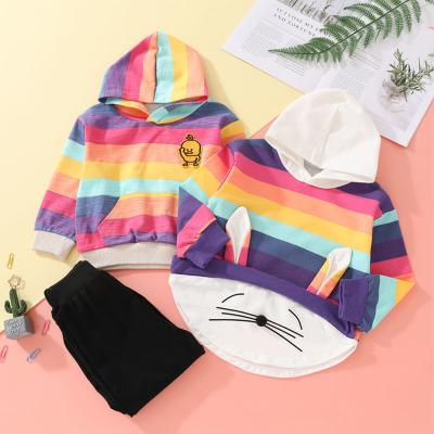 China SIMIRI Rainbow Striped Hoodie Sweatshirt+Sweatpants 2Pcs Casual Wholesale Hot Selling Kid Clothing Set for sale