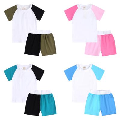 China SIMIRI Casual Kids Summer Sets Kids Boy Girl Color Blocking Shortsleeve T-shirt+Shorts Cotton Baby Outfits for sale