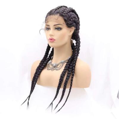 China Other Wig Front And Lace Back Blonde Female Synthetic Braided Hair 24 Inch Lace Front Wigs Black Braided Wigs With Five Braids for sale