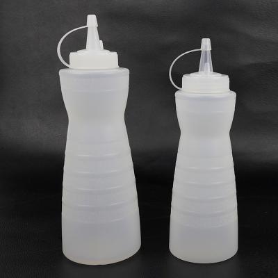 China Embossed Spout Squeeze Jar Jam Tomato Salad Bottle Squeeze Sauce Bottle by Food Manufacturer Plastic Thin Waist Squeeze Sauce Bottle for sale