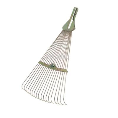 China Garden Rake Adjuatable 17inch Wide Metal Fan Rake 18T Galvanized Garden Lawn Grass Leaf Rake for sale