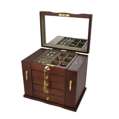 China Receive and send to friends the wooden jewelry box antique multifunctional lock Chinese style jewelry storage box necklace earring box large capacity for sale