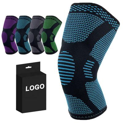 China Knee Support Gear 3D Customized Woven Nylon Sleeve Knitted Knee Pads Guard Outdoor Basketball Protector Knee Brace Compression Sleeve for sale