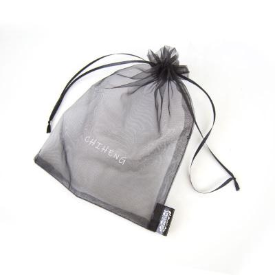 China Black Organza Gift Bags Custom Logo Brand Side Gift Sewing Bag With Drawstring Packaging for sale