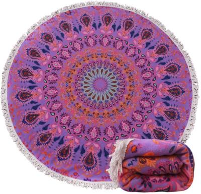 China Custom Boho Compressed Printed Tassel Round Mandala Microfiber Beach Towel Round Beach Towel With Tassel for sale