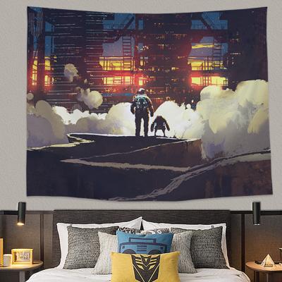 China Simply 2020 New Design Digital Printing Home Decorative Polyester Cartoon Astronaut Tapestry for sale