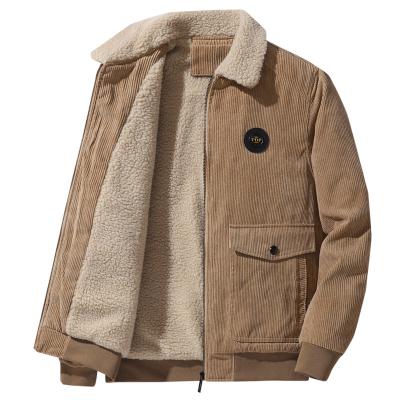 China Anti-wrinkle jacket corduroy jacket men plus velvet lamb fleece winter parka cotton casual coat for sale