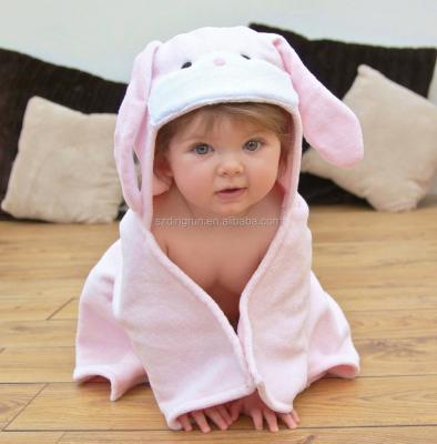 China Pink Disposable Baby Hooded Towel For Girls 100% Cotton Rabbit Pattern Baby Hooded Towel for sale