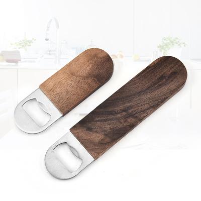 China Stocked Hot Selling Wholesale Wooden Custom Gift Stainless Steel Handle Bottle Opener Logo Bar Beer Bottle Opener for sale