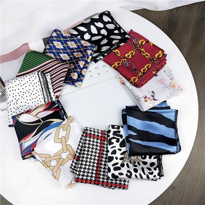 China Women's Neck Scarf Striped Summer Spring Square Scarf Accessories Colorful Pattern Silk Neck Scarves for sale