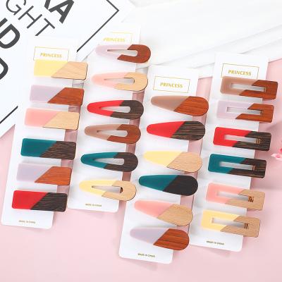 China New Product New Fashion Girl Fashion Wooden Acetic Acid Hairpin One Word Border Clip Wild Acetic Acid Wooden Hairpin for sale