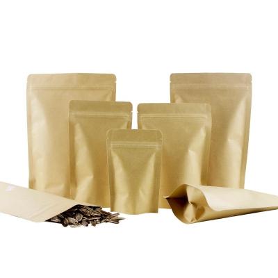 China Biodegradable Snack Coffee Bag Zipper Food Holder Bean Bag Brown Gift Kraft Paper Ziplock Bag for sale