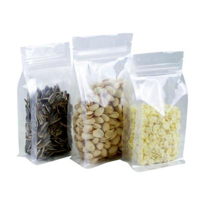 China Clear Plastic Seal Disposable Bag Zipper Up Pouch Packaging Fabrics 8 Side Zipper Seal Block Bottom for sale