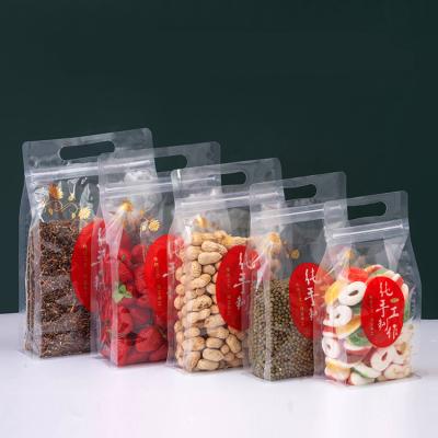 China Wholesale Custom Food Lucency Printing Flat Bottom Pouch Carry Bag With Handle Moisture Proof Plastic Bag for sale