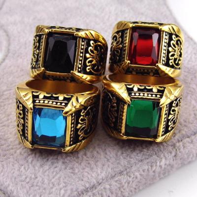 China Punk Customized Gothic Punk Stainless Steel Single Big Square Stone Men Ruby Rings Designs For Men Women Gifts for sale