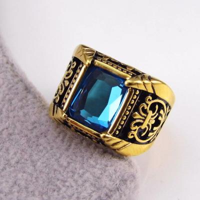 China Punk Fashion Party Casting Mold Jewelry Square Gem Retro Crystal Stainless Steel Navy Gold Ring Pop Steam Punk Jewelry for sale