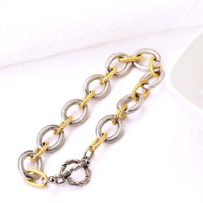 China CLASSIC Two Tone Circles Chain Link Wire Cable Bangle 18K Gold Plated O-shaped T Buckle Adjustable Stainless Steel Inspired Bracelet for sale