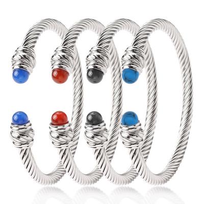 China CLASSIC Newest Adjustable Trend Silver Plated Stainless Steel Twisted Cuff Colored Diamond Wristband Bangle for sale