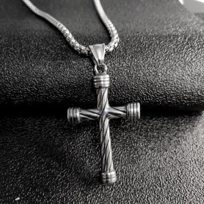 China Punk Factory Price Vintage Antique Chain Lobster Clasp Stainless Steel Jesus Cross Pendant Necklace For Men for sale