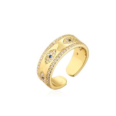 China TRENDY High Quality New Fashion Copper 18K Gold Plated CZ Crystal Zircon Devil's Eye Adjustable Ring for sale