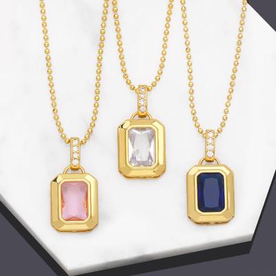 China Cute Copper CZ Geometric Crystal Necklace for Women Girls Short Chain Necklace Gold Plated Jewelry Party Gifts for sale