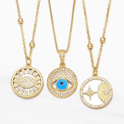 China Vintage Women Party Jewelry 18k Gold Plated Lucky Turkish Evil Eye Pendant Wholesale Zirconia Charms Necklace For Women for sale