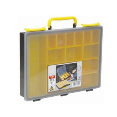 China MJ-3133 classic design 340x250x60mm plastic tool chest with 2 hinges and 2 hinged locking clasps on the lid for sale