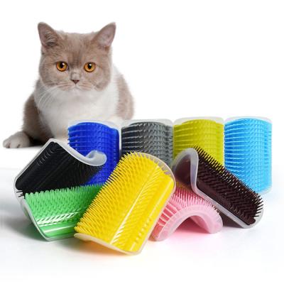 China Hot Selling Viable Pet Hair Grooming Tool Cat Self Groomer Wall Corner Pet Massage Grooming Comb Brush With Catnip for sale