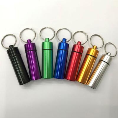 China High Quality Waterproof Portable Waterproof Drug Holder Mini Aluminum Tablet Storage Pill Box Bottle Case Key Chain for sale