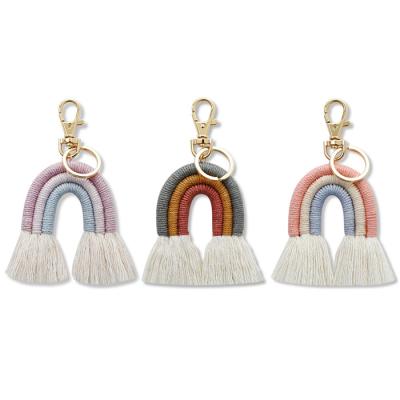 China Cute/Romantic Creative Handmade Rainbow Woven Car Key Chain And Bag Tassel Woven Key Chain for sale