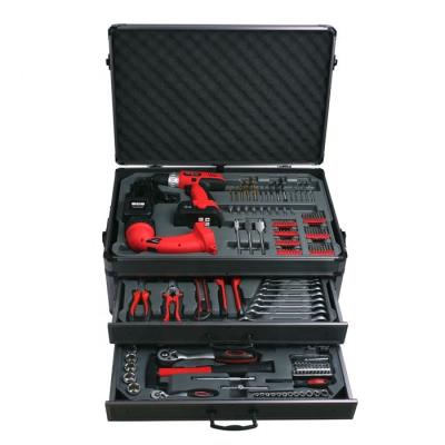 China Complete Workshop/Household Repair 199PCS Hand Tools With Electric Power Metal Case In Aluminum Tool Kit for sale