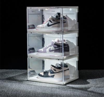 China Sustainable Magnetic Clear Type Acrylic Shoe Box Sneaker Storage Boxes Plastic Transparent Stackable Drawer Container for sale