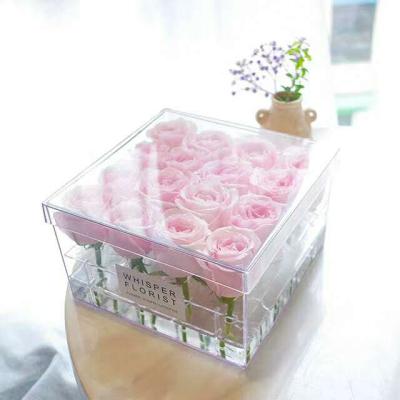 China 9 Hole Eco-friendly Clear Acrylic Flower Box With Real Natural Handmade Touch Preserved Rose 5-6cm A Grade Preserved Roses In Acrylic Box for sale