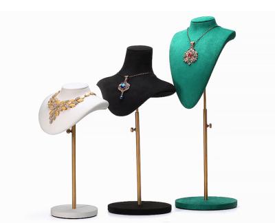 China OEM+ODM+Wholesale High Quality Necklace Display Neck Mannequin By Flocking With Metal Base Display Necklace Jewelry Model Stand For Retail Store for sale