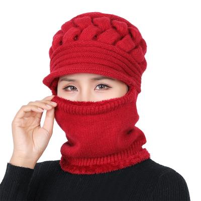 China COMMON Women's Velvet Breathable Thicken Ski Hat Warm Wool Knitted Hats Scarf Soft Knit Bonnet Beanie Caps Fall Winter Neck for sale