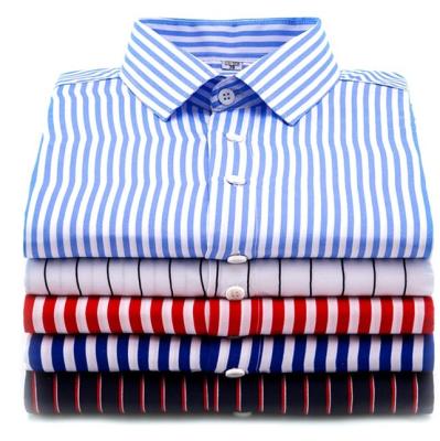 China New Fashion Business Casual Slim Stripe Plaid Shirt Anti-pilling Long Short Sleeve Men's Shirts for sale