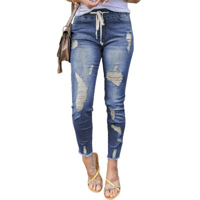 China Breathable newcomers fashion skinny light blue denim pants ripped distressed women jeans denim pant trousers for sale