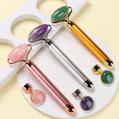 China Whitening Amazon Factory Wholesale Hot Electric Vibrating Jade Roller Rose Quartz Facial Massager Tools for sale