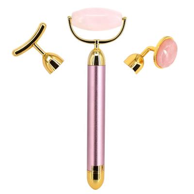 China Face 3 in 1 DIY Quartz Detachable Roller Jade Rose Vibration Energy Beauty Bar Facial Electric Roller for Face for sale