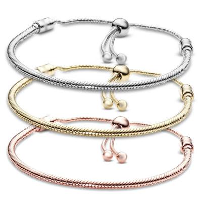 China Classic Fashion 925 Sterling Silver Rose Gold Moments Slippery Snake Bracelet Women Pandora Charm Bracelet DIY Jewelry for sale