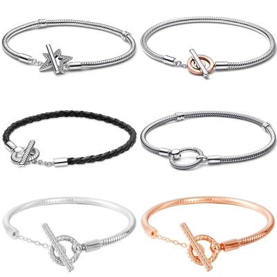 China Wholesale Classic Star Moments Star Asymmetrical Buckle 925 Classic Asymmetrical T-Shape Charm Bracelet Women DIY Jewelry Fashion Factory for sale