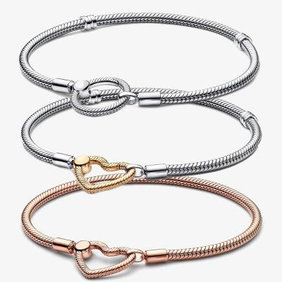 China Classic Fashion 925 Sterling Silver Female Moments Buckle Snake Bone Heart Shaped Chain Bracelet Suitable For PANDORA Charm DIY Jewelry for sale