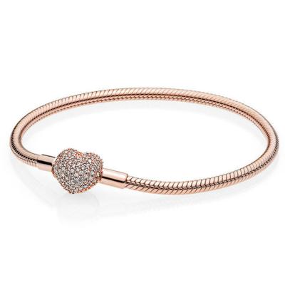 China Classic Fashion 925 Sterling Silver Rose Gold Diamond Charm Heart Shaped Bracelet Suitable for Women Christmas DIY Gift Jewelry for sale