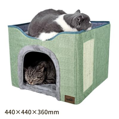 China Sustainable Foldable Cat Cube House Sleeping Bed with 2 Reversible Cushions Surface and Pet Hideout Cat Cave for sale